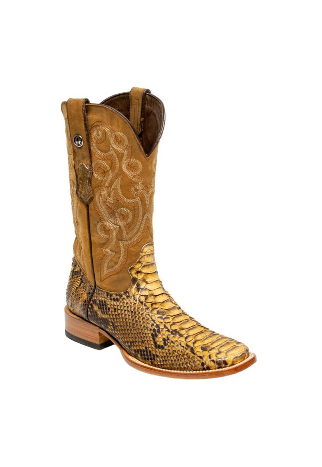 TANNER MARK MEN'S EXOTIC LEATHER Python Pull Up Antique Western Boots With MD Honey Top - Rancho Sementalvariable