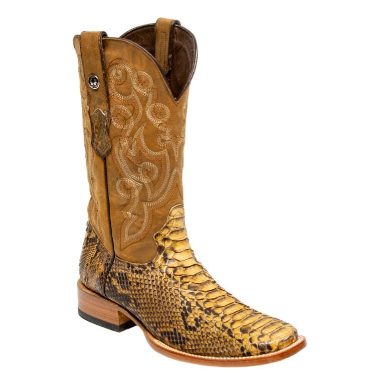 TANNER MARK MEN'S EXOTIC LEATHER Python Pull Up Antique Western Boots With MD Honey Top - Rancho Sementalvariable