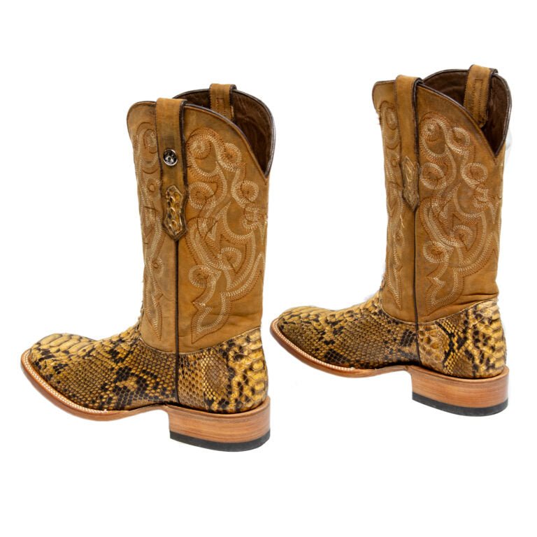 TANNER MARK MEN'S EXOTIC LEATHER Python Pull Up Antique Western Boots With MD Honey Top - Rancho Sementalvariable