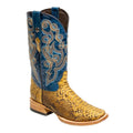 TANNER MARK MEN'S EXOTIC LEATHER Python Pull Up Antique Western Boots With Volcano Blue Top Extra Wide Square Toe - Rancho Sementalvariable