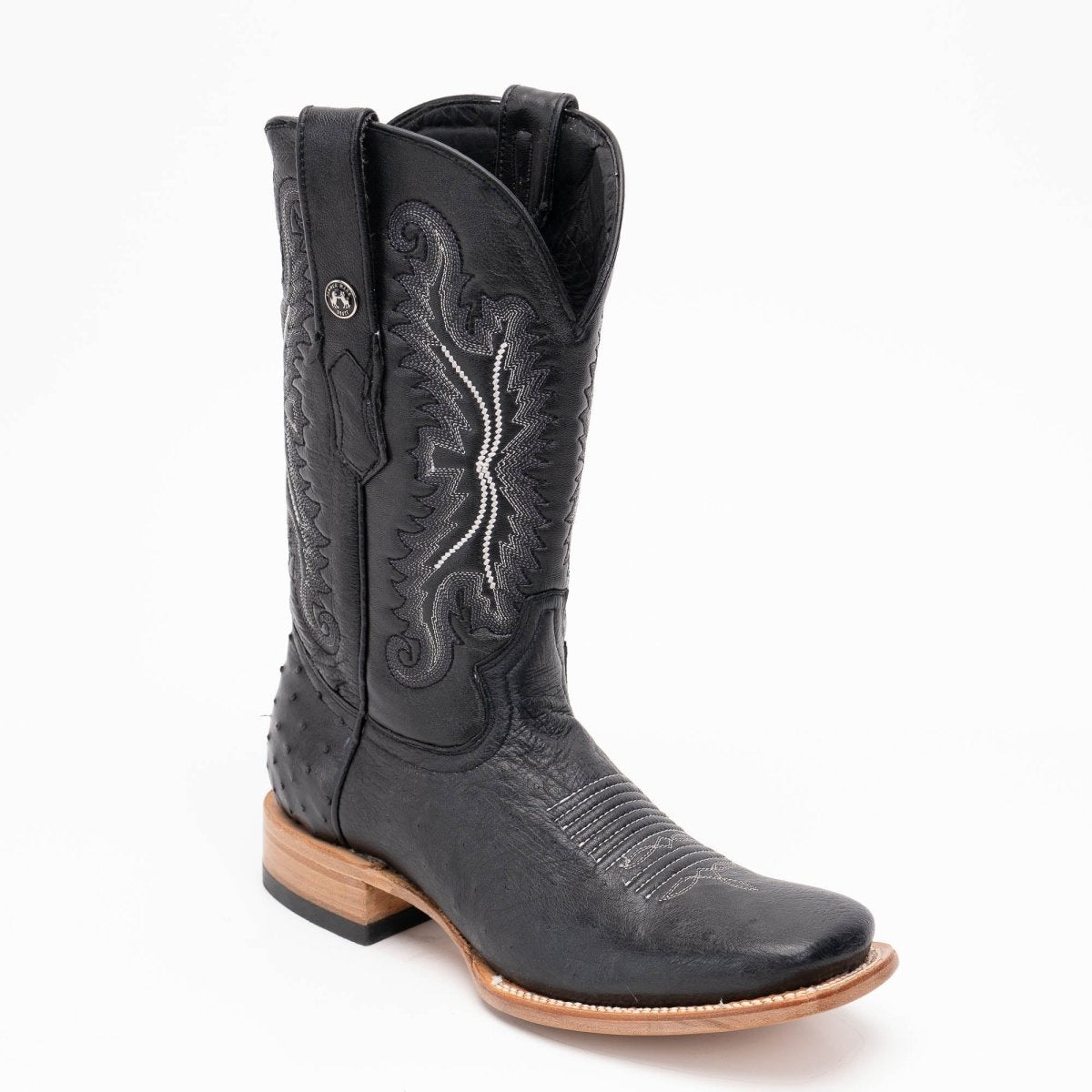 TANNER MARK MEN'S EXOTIC LEATHER Smooth Ostrich Black Cowboy Boots - Rancho Sementalvariable
