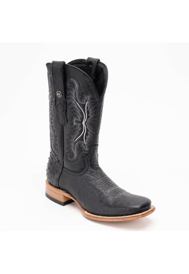 TANNER MARK MEN'S EXOTIC LEATHER Smooth Ostrich Black Cowboy Boots - Rancho Sementalvariable