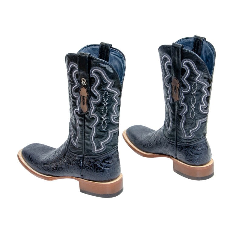 TANNER MARK MEN'S Hand Tooled Classic Black Print Western Boots Whit Marble Black Top - Rancho Sementalvariable