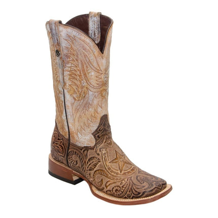 TANNER MARK MEN'S Hand Tooled Horseshoe Mocha / Everest Honey Top Triple Stitch - Rancho Sementalvariable