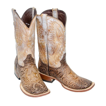 TANNER MARK MEN'S Hand Tooled Horseshoe Mocha / Everest Honey Top Triple Stitch - Rancho Sementalvariable