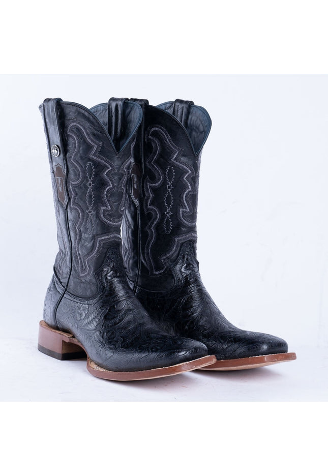 TANNER MARK MEN'S HandTooled Black Print Western Boots - Rancho Sementalvariable