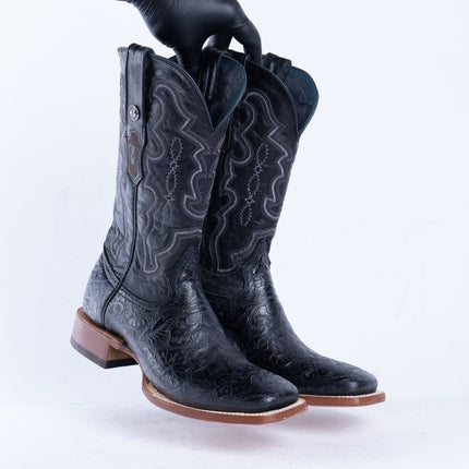 TANNER MARK MEN'S HandTooled Black Print Western Boots - Rancho Sementalvariable