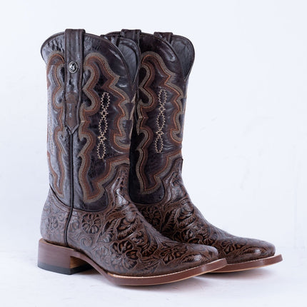 TANNER MARK MEN’S HandTooled Brown Print Western Boots - Rancho Sementalvariable
