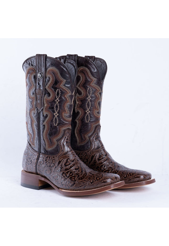 TANNER MARK MEN’S HandTooled Brown Print Western Boots - Rancho Sementalvariable