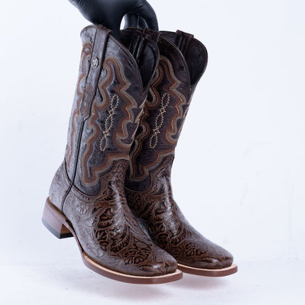 TANNER MARK MEN’S HandTooled Brown Print Western Boots - Rancho Sementalvariable