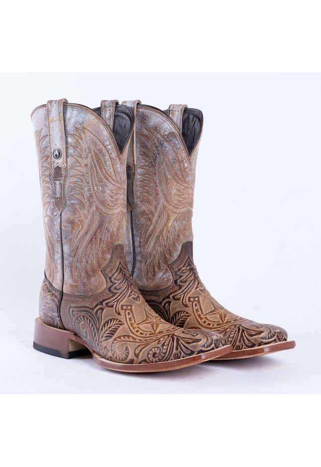 TANNER MARK MEN'S HandTooled Horseshoe Mocha Western Boots - Rancho Sementalvariable