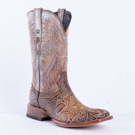 TANNER MARK MEN'S HandTooled Horseshoe Mocha Western Boots - Rancho Sementalvariable