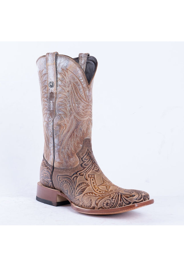 TANNER MARK MEN'S HandTooled Horseshoe Mocha Western Boots - Rancho Sementalvariable