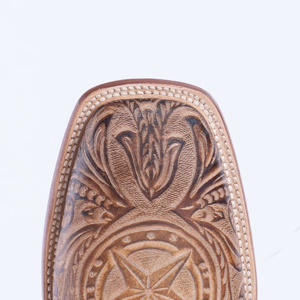 TANNER MARK MEN'S HandTooled Horseshoe Mocha Western Boots - Rancho Sementalvariable