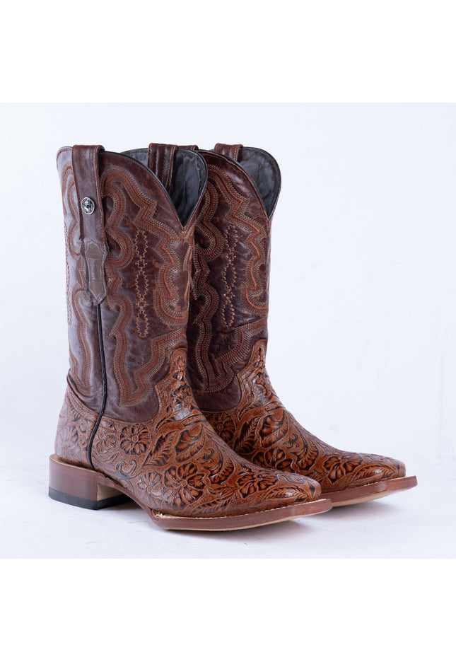 TANNER MARK MEN'S HandTooled Print Cognac Western Boots - Rancho Sementalvariable