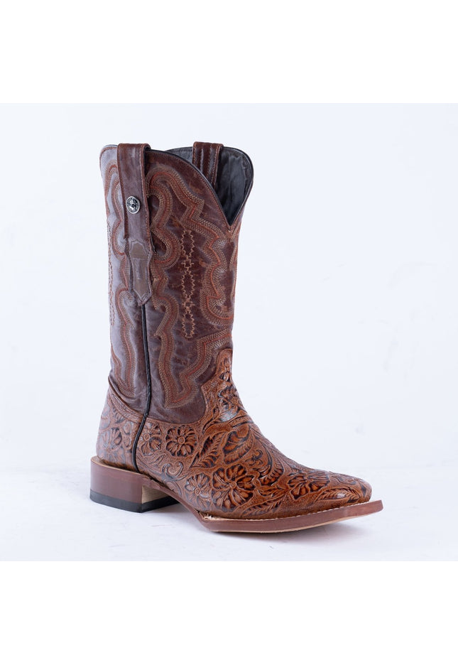 TANNER MARK MEN'S HandTooled Print Cognac Western Boots - Rancho Sementalvariable