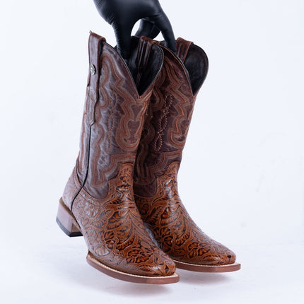 TANNER MARK MEN'S HandTooled Print Cognac Western Boots - Rancho Sementalvariable