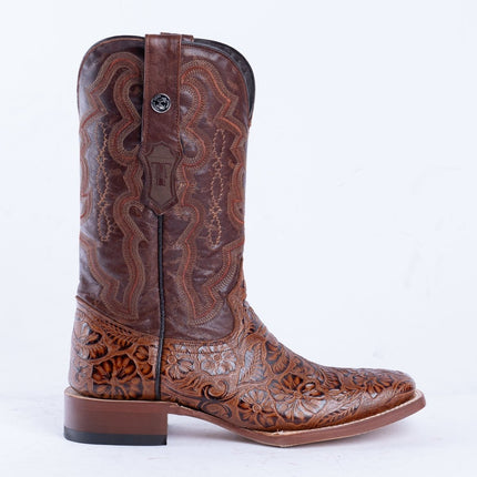 TANNER MARK MEN'S HandTooled Print Cognac Western Boots - Rancho Sementalvariable