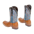 TANNER MARK MEN’S Matte Ostrich Rustic Cognac Western Boots Whit Montana Blue top - Rancho Sementalvariable