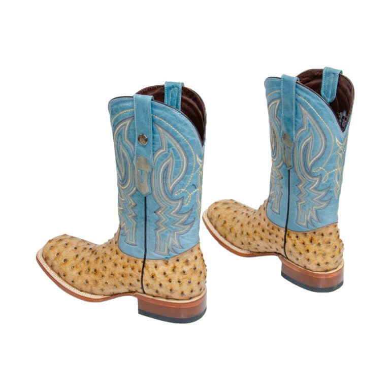 TANNER MARK MEN’S Matte Ostrich Rustic Orix Western Boots Whit Volcano Turquoise Top - Rancho Sementalvariable