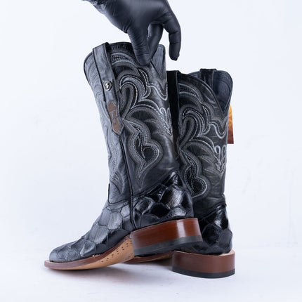 TANNER MARK MEN’S Monster Fish Black Print Western Boots - Rancho Sementalvariable