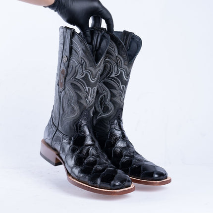 TANNER MARK MEN’S Monster Fish Black Print Western Boots - Rancho Sementalvariable