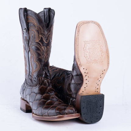 TANNER MARK MEN’S Monster Fish Brown Print Western Boots - Rancho Sementalvariable