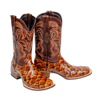 TANNER MARK MEN’S Monster Fish Classic Cognac Western Boots Whit Marble Brandy Top - Rancho Sementalvariable