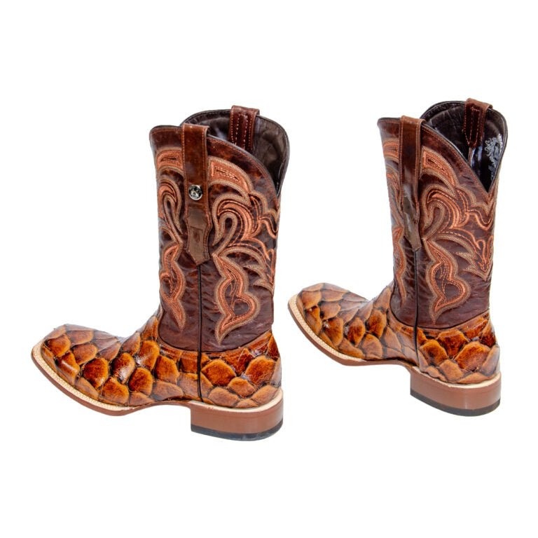 TANNER MARK MEN’S Monster Fish Classic Cognac Western Boots Whit Marble Brandy Top - Rancho Sementalvariable