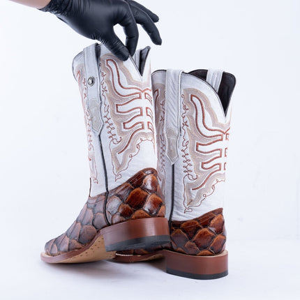 TANNER MARK MEN’S Monster Fish Cognac Matte Print Western Boots - Rancho Sementalvariable