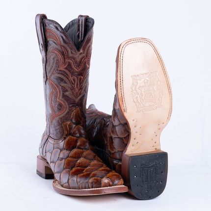 TANNER MARK MEN’S Monster Fish Cognac Print Western Boots - Rancho Sementalvariable