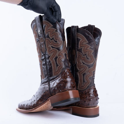 TANNER MARK MEN’S Ostrich Brown Print Western Boots - Rancho Sementalvariable