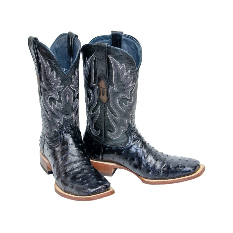 TANNER MARK MEN’S Ostrich Classic Print Black Western Boots Whit Marble Black Top - Rancho Sementalvariable