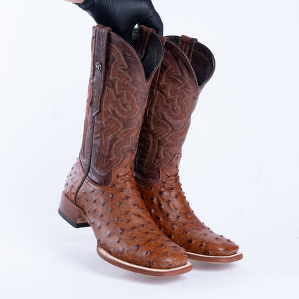 TANNER MARK MEN’S Ostrich Cognac Print Western Boots - Rancho Sementalvariable