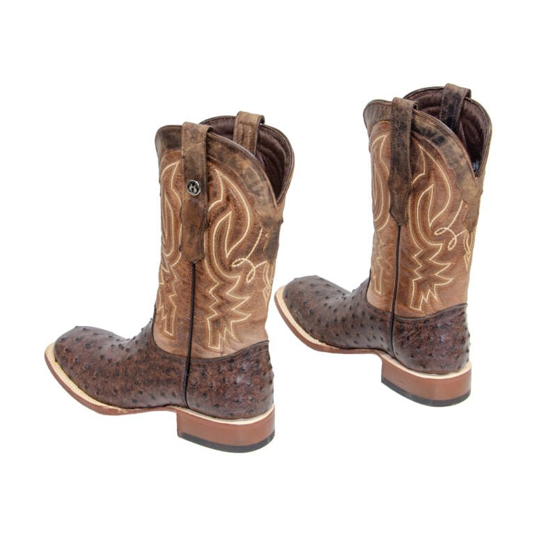 TANNER MARK MEN’S Ostrich Rustic Brown Matte Western Boots Whit Italo Orix Top - Rancho Sementalvariable