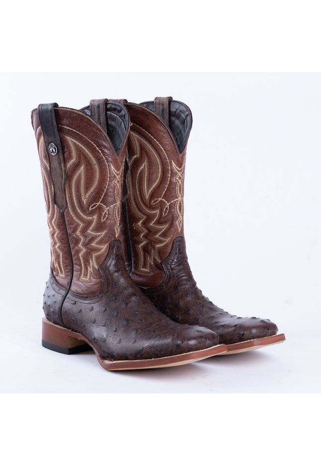 TANNER MARK MEN’S Ostrich Rustic Brown Print Western Boots - Rancho Sementalvariable