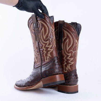 TANNER MARK MEN’S Ostrich Rustic Brown Print Western Boots - Rancho Sementalvariable