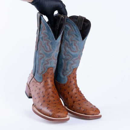 TANNER MARK MEN’S Ostrich Rustic Cognac Print Western Boots - Rancho Sementalvariable