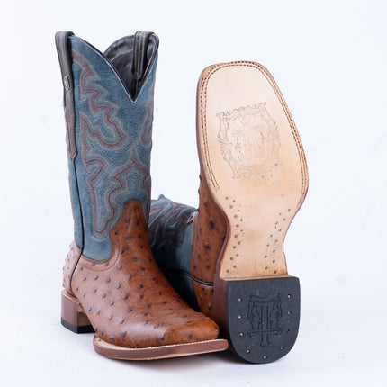 TANNER MARK MEN’S Ostrich Rustic Cognac Print Western Boots - Rancho Sementalvariable