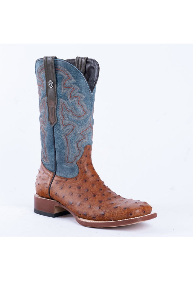 TANNER MARK MEN’S Ostrich Rustic Cognac Print Western Boots - Rancho Sementalvariable