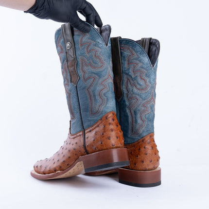 TANNER MARK MEN’S Ostrich Rustic Cognac Print Western Boots - Rancho Sementalvariable