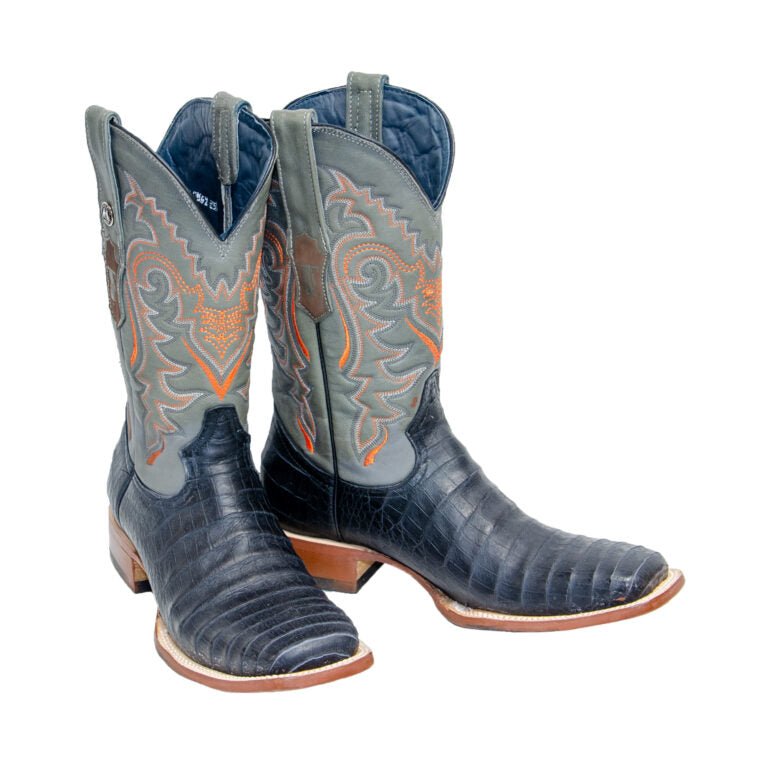 TANNER MARK MEN’S Print Caiman Belly Black Western Boots Whit Palermo Gray Top with Hybrid Sole - Rancho Sementalvariable