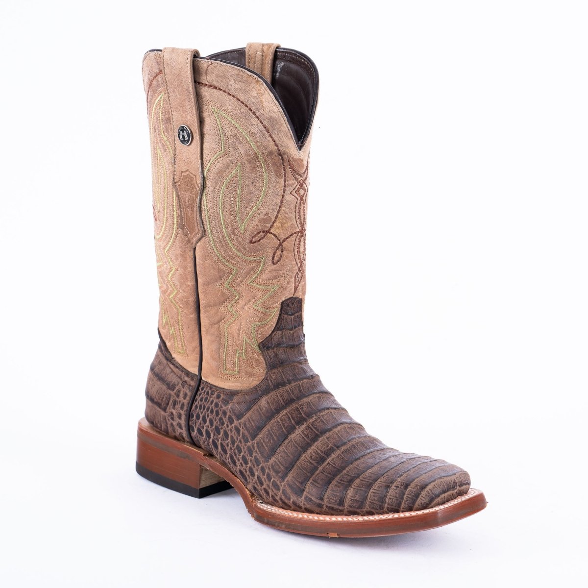 TANNER MARK MEN'S Print Caiman Belly MD Nicotine Cowboy Boots Rubber Sole - Rancho Sementalvariable