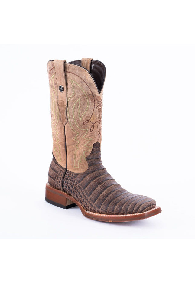 TANNER MARK MEN'S Print Caiman Belly MD Nicotine Cowboy Boots Rubber Sole - Rancho Sementalvariable
