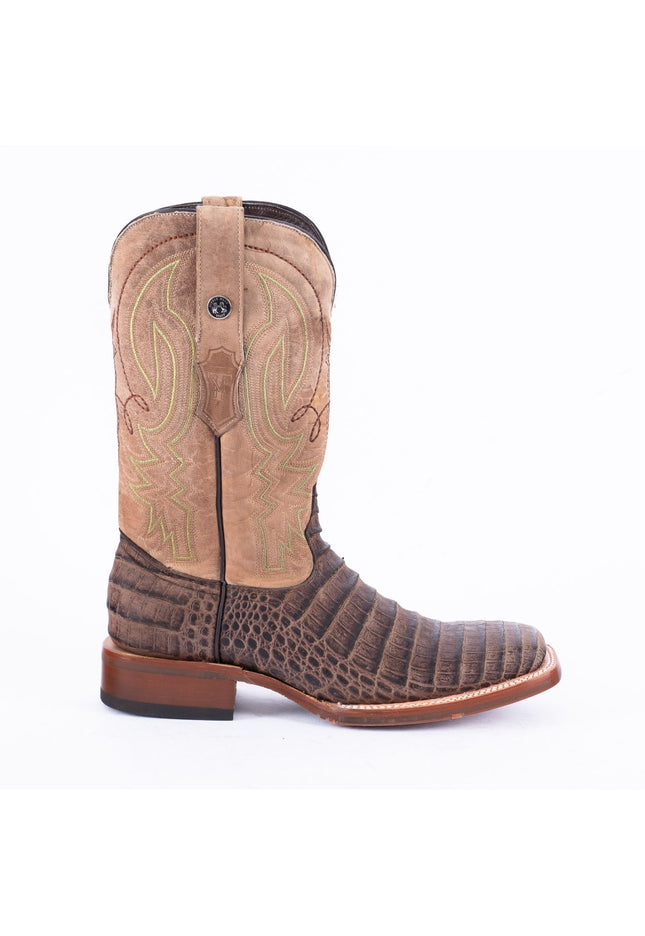 TANNER MARK MEN'S Print Caiman Belly MD Nicotine Cowboy Boots Rubber Sole - Rancho Sementalvariable