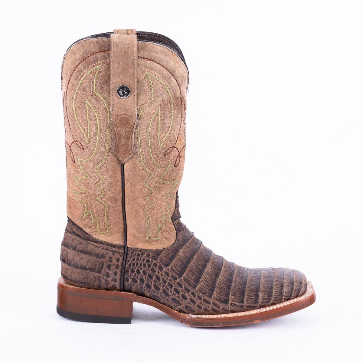 TANNER MARK MEN'S Print Caiman Belly MD Nicotine Cowboy Boots Rubber Sole - Rancho Sementalvariable