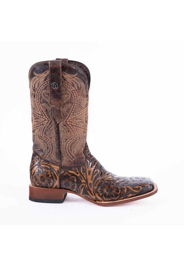 TANNER MARK MEN'S Print Hand Tooled Jungle Brown Cowboy Boots - Rancho Sementalvariable