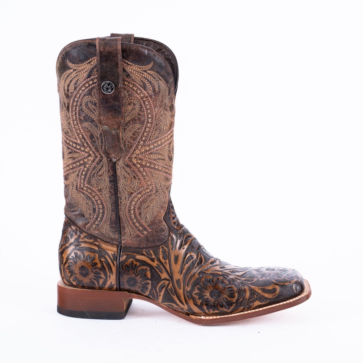 TANNER MARK MEN'S Print Hand Tooled Jungle Brown Cowboy Boots - Rancho Sementalvariable