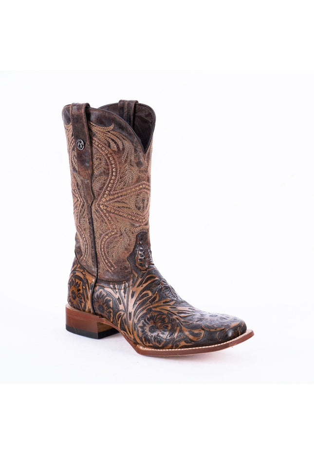 TANNER MARK MEN'S Print Hand Tooled Jungle Brown Cowboy Boots - Rancho Sementalvariable