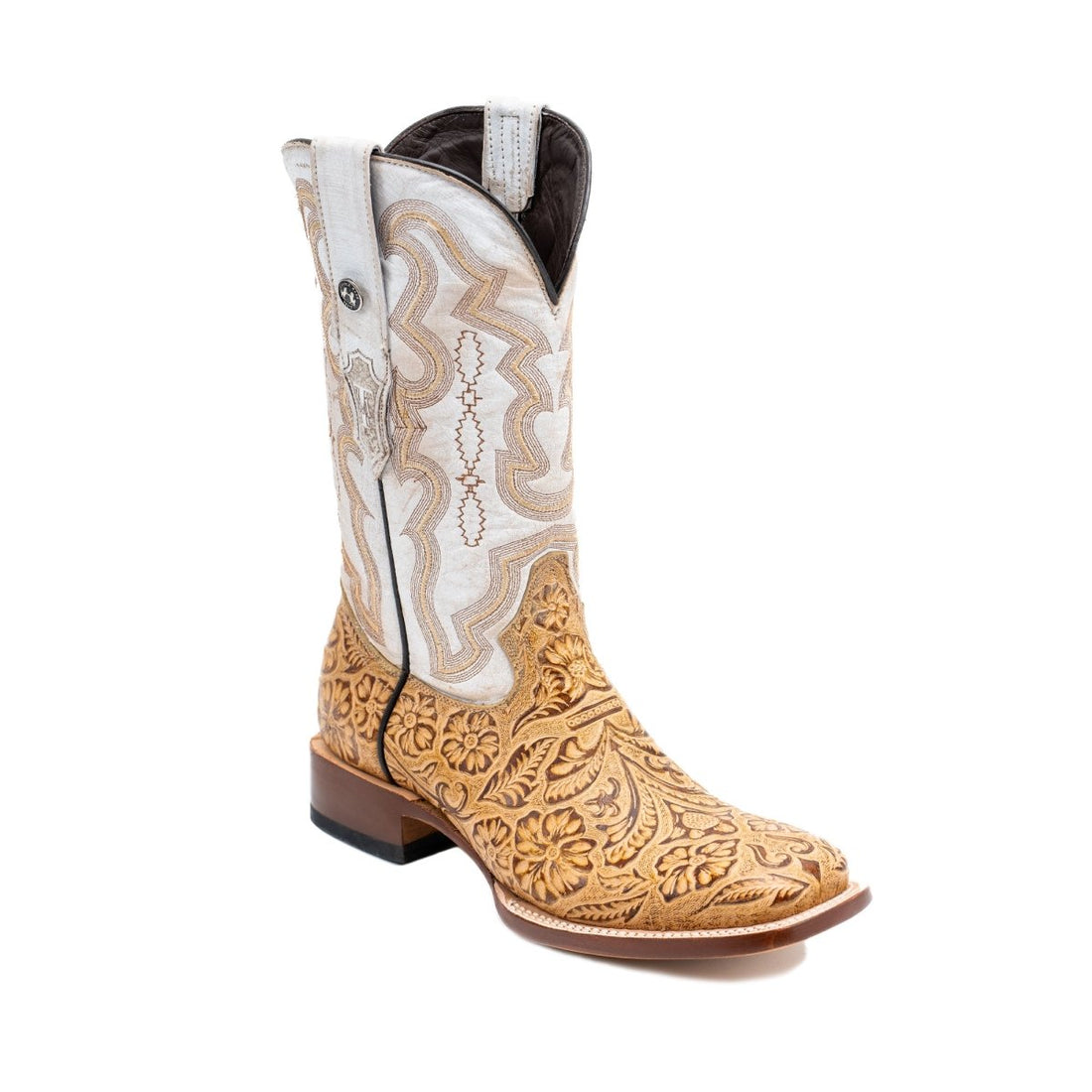 TANNER MARK MEN’S Print Hand Tooled Orix Western Boots Whit Indians Bone Top - Rancho Sementalvariable